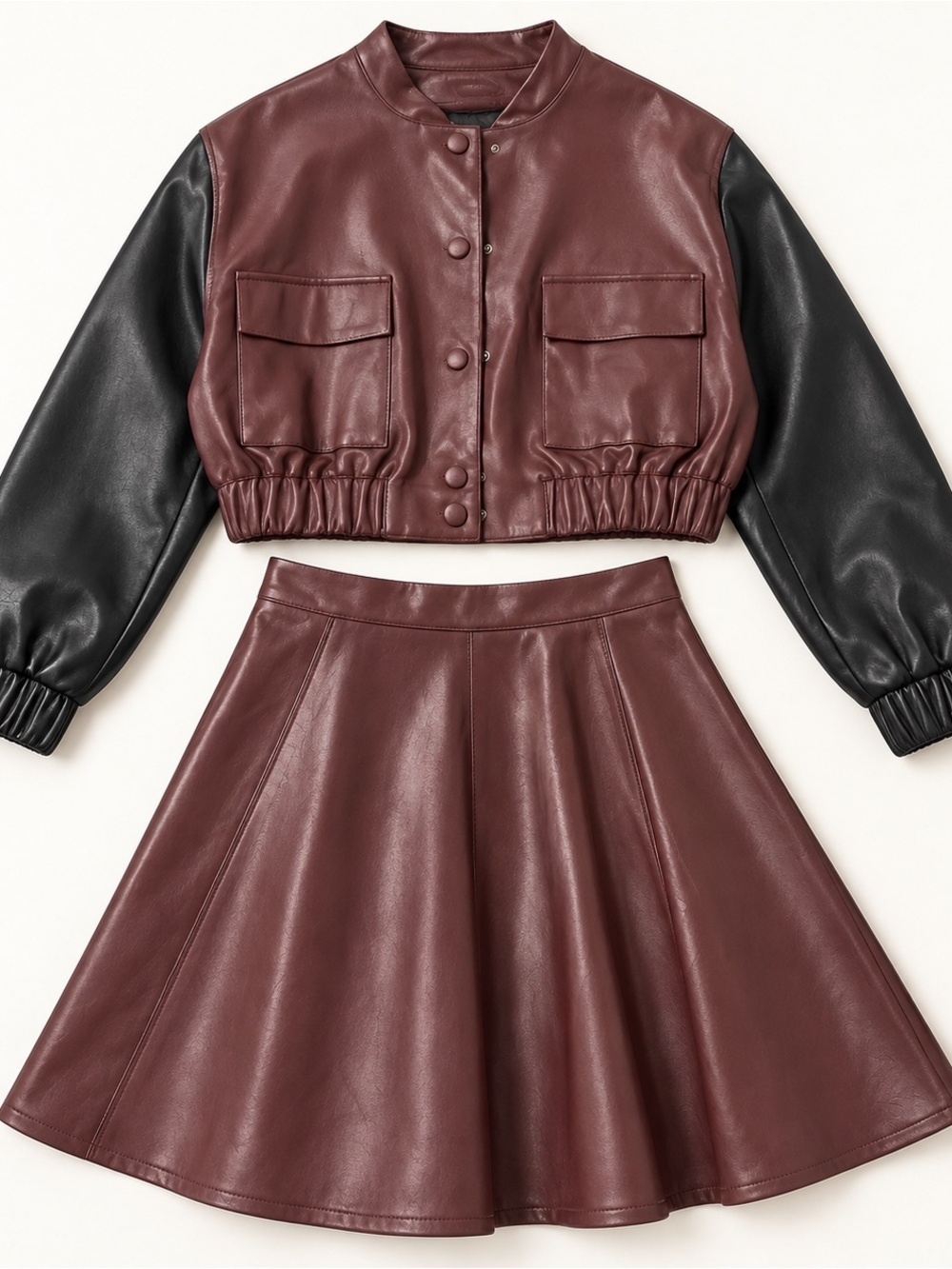 Apparalel Deep Merlot Leather Jacket 1X + Skirt XL NWT 2 Piece Set